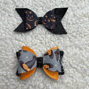 Halloween Bows Set of 2 Hats and Pumpkins
